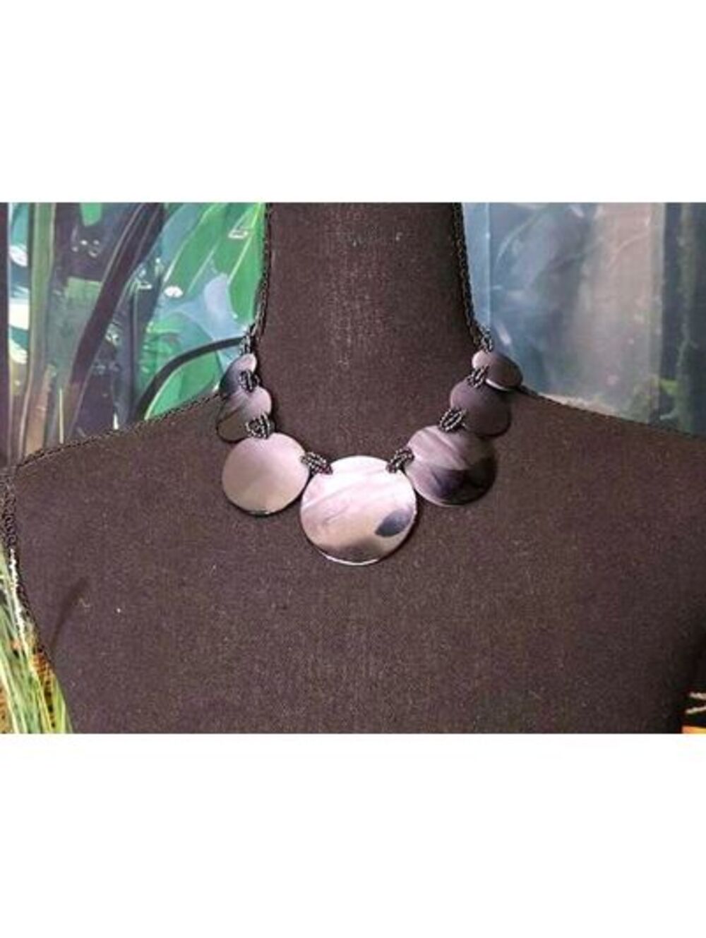 Statement Necklace with Brushed Gray Disc Dangles
